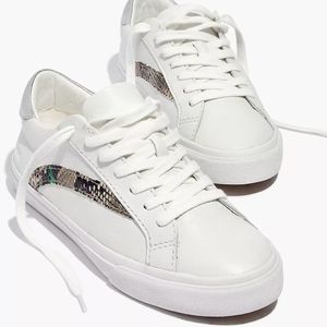 Madewell Sidewalk White Animal Print Leather Low Top Lace Up Sneakers Shoes 9.